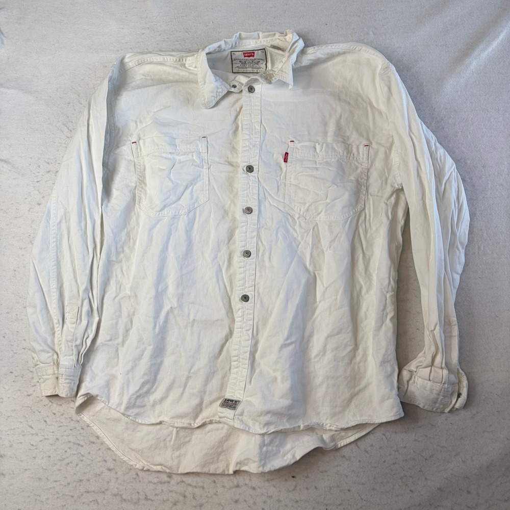 VTG Levi's Button Down Shirt Mens XL White Long Sleeve Denim Cotton Workwear